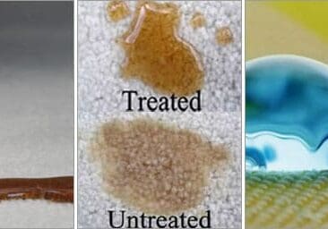 Spilled drink comparison on treated versus untreated fabric.